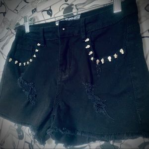 Black Cutoffs with Skull Studs